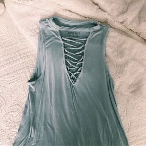 American Eagle lace up light blue going out tank